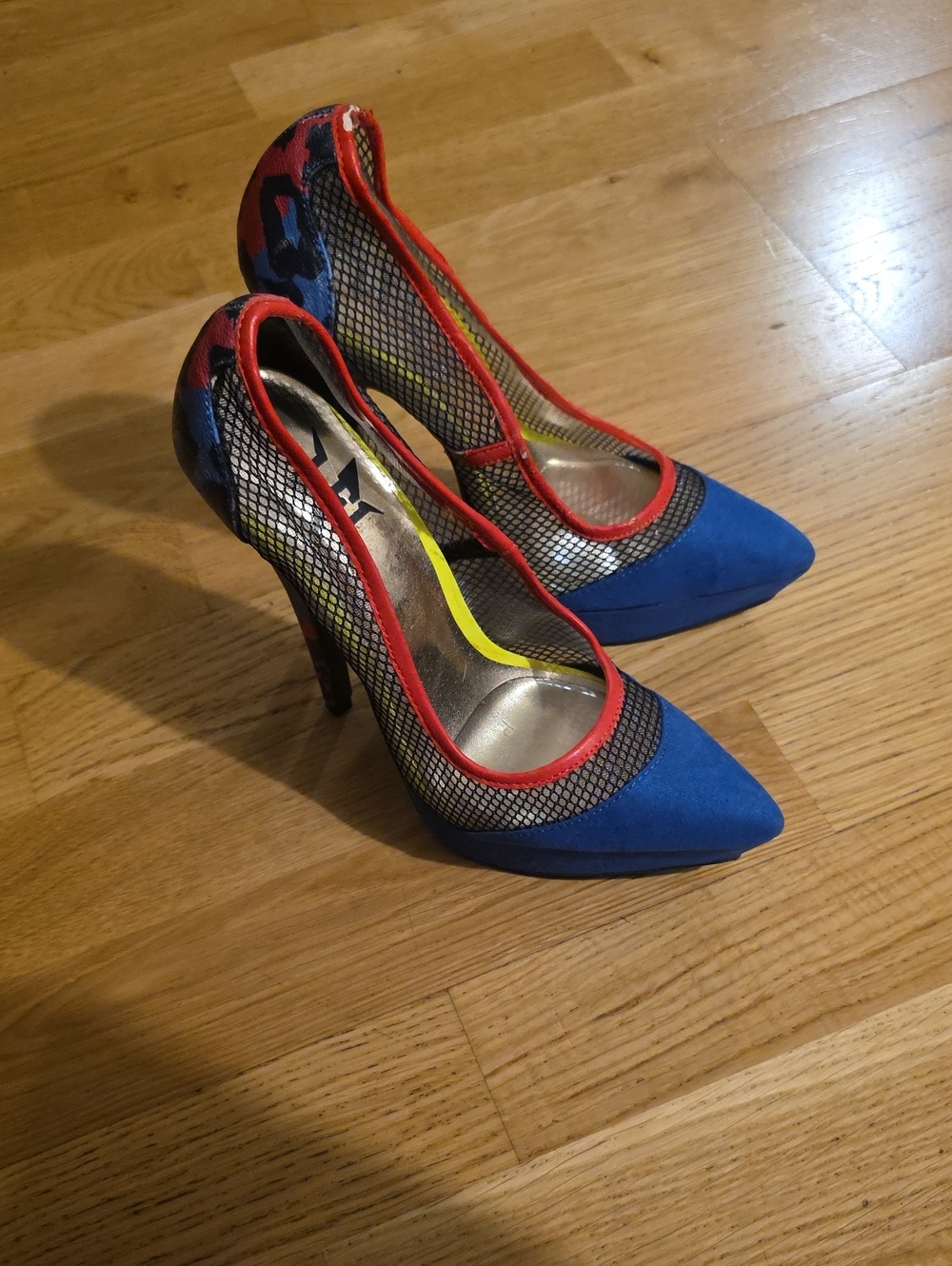 VINTAGE LFL by Lust for Life Blue Pointed Mesh Pumps with Red Trim